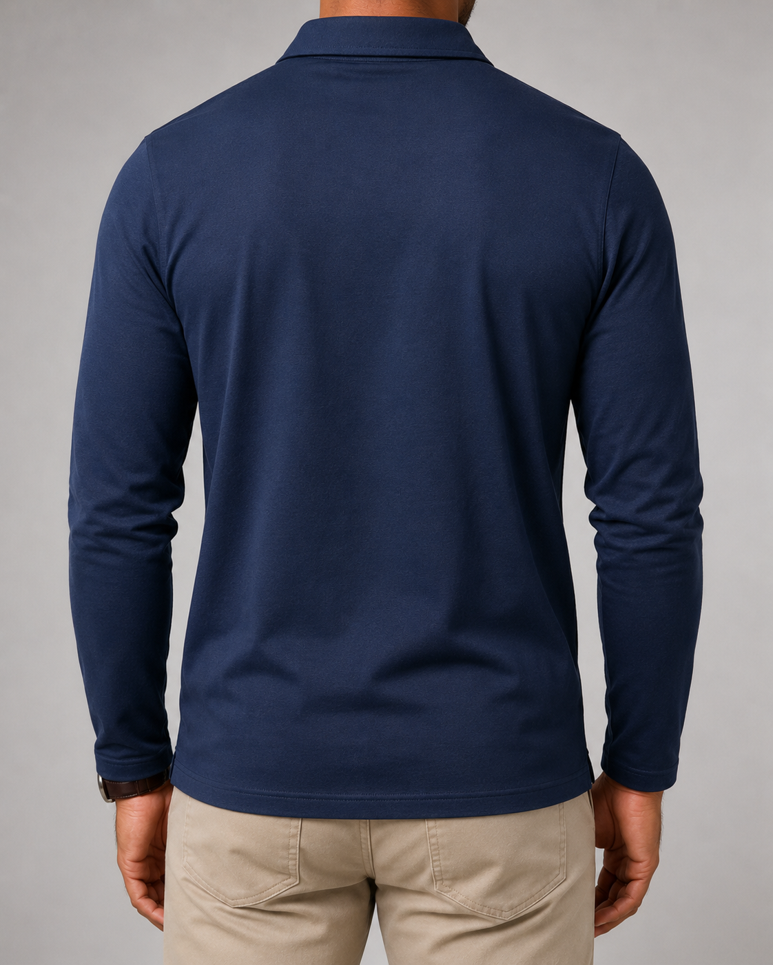 Men's Gingham-Trim Long Sleeve Polo Shirt