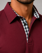 Men's Gingham-Trim Long Sleeve Polo Shirt