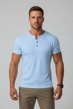 Men's Muscle Fit Henley - Short Sleeve Cotton Blend