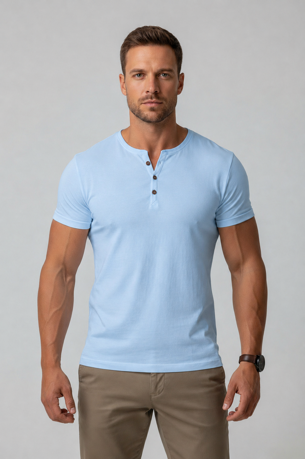 Men's Muscle Fit Henley - Short Sleeve Cotton Blend