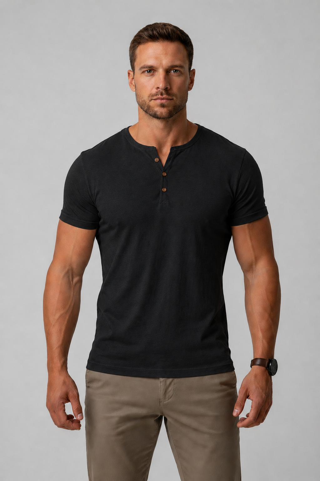 Men's Muscle Fit Henley - Short Sleeve Cotton Blend