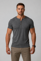 Men's Muscle Fit Henley - Short Sleeve Cotton Blend
