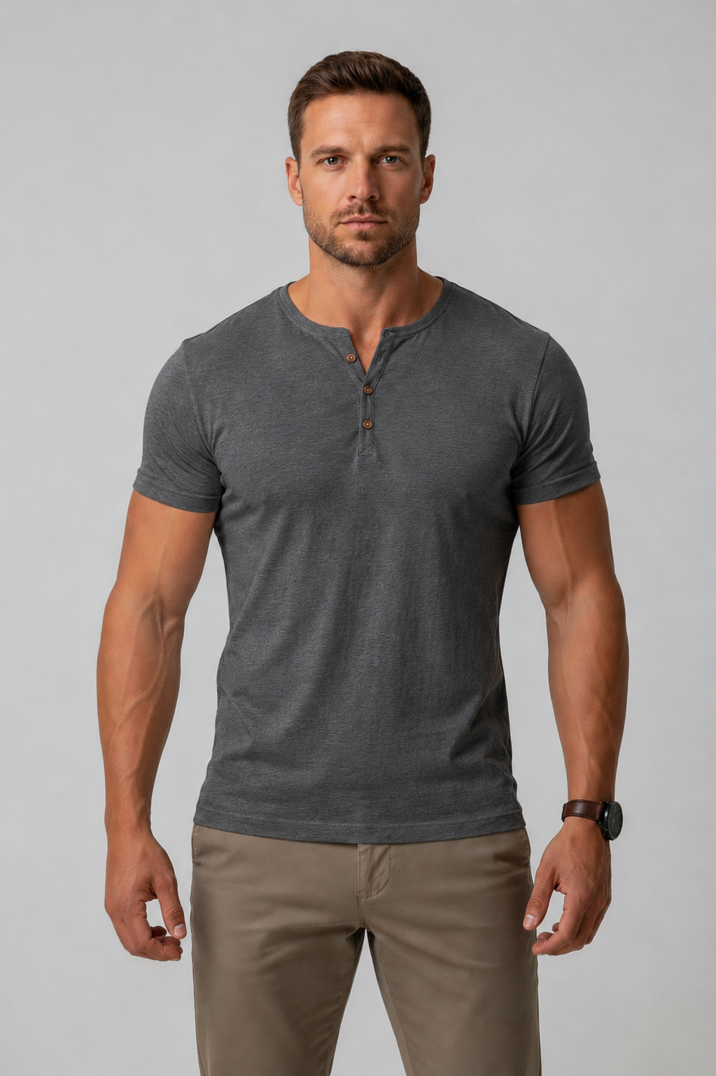 Men's Muscle Fit Henley - Short Sleeve Cotton Blend
