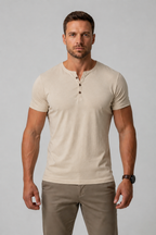 Men's Muscle Fit Henley - Short Sleeve Cotton Blend