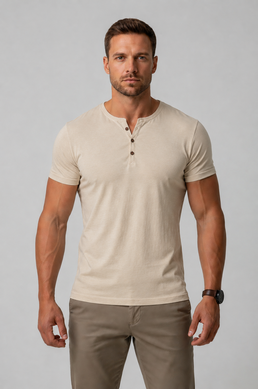 Men's Muscle Fit Henley - Short Sleeve Cotton Blend