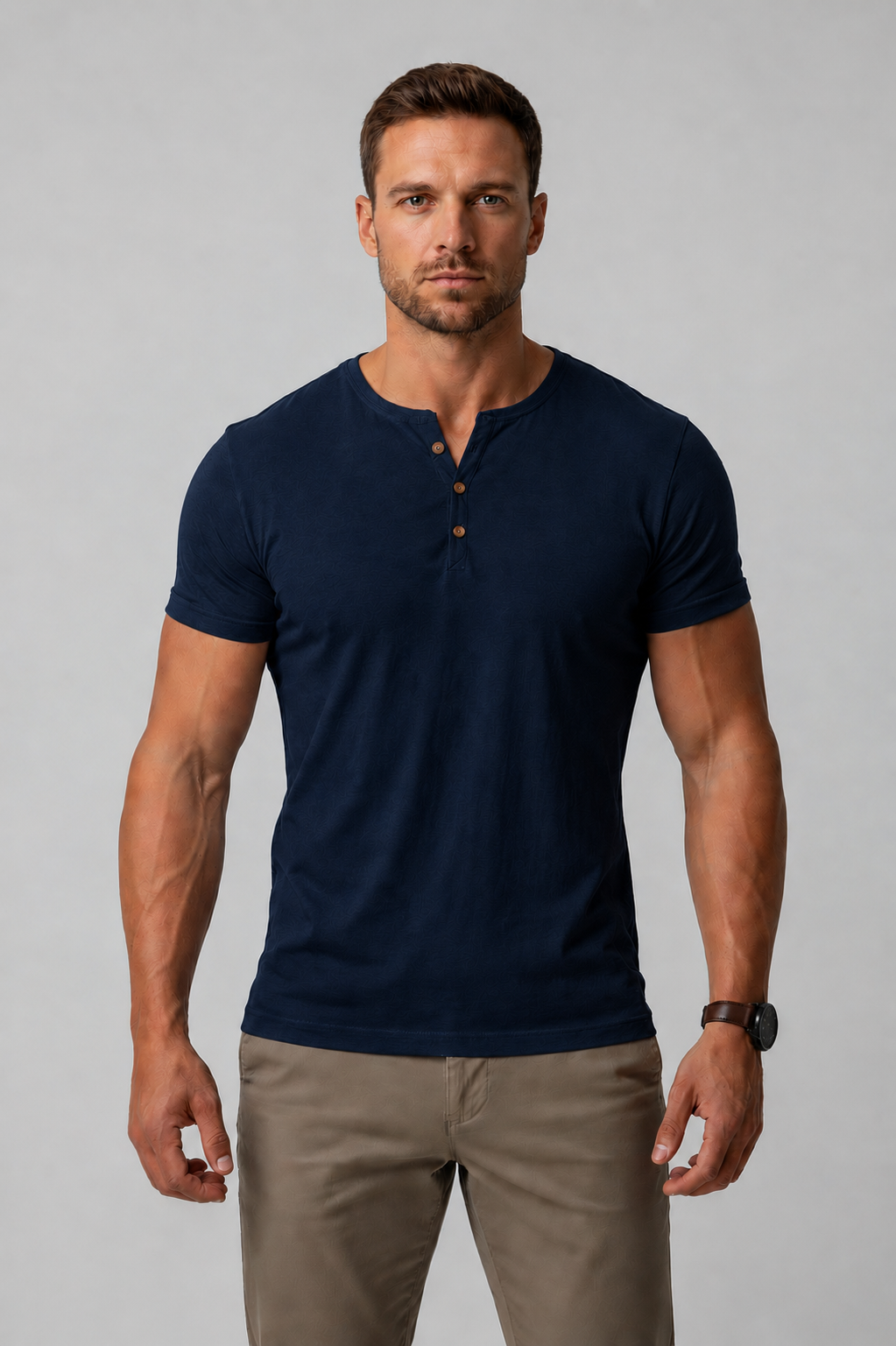 Men's Muscle Fit Henley - Short Sleeve Cotton Blend