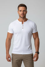 Men's Muscle Fit Henley - Short Sleeve Cotton Blend
