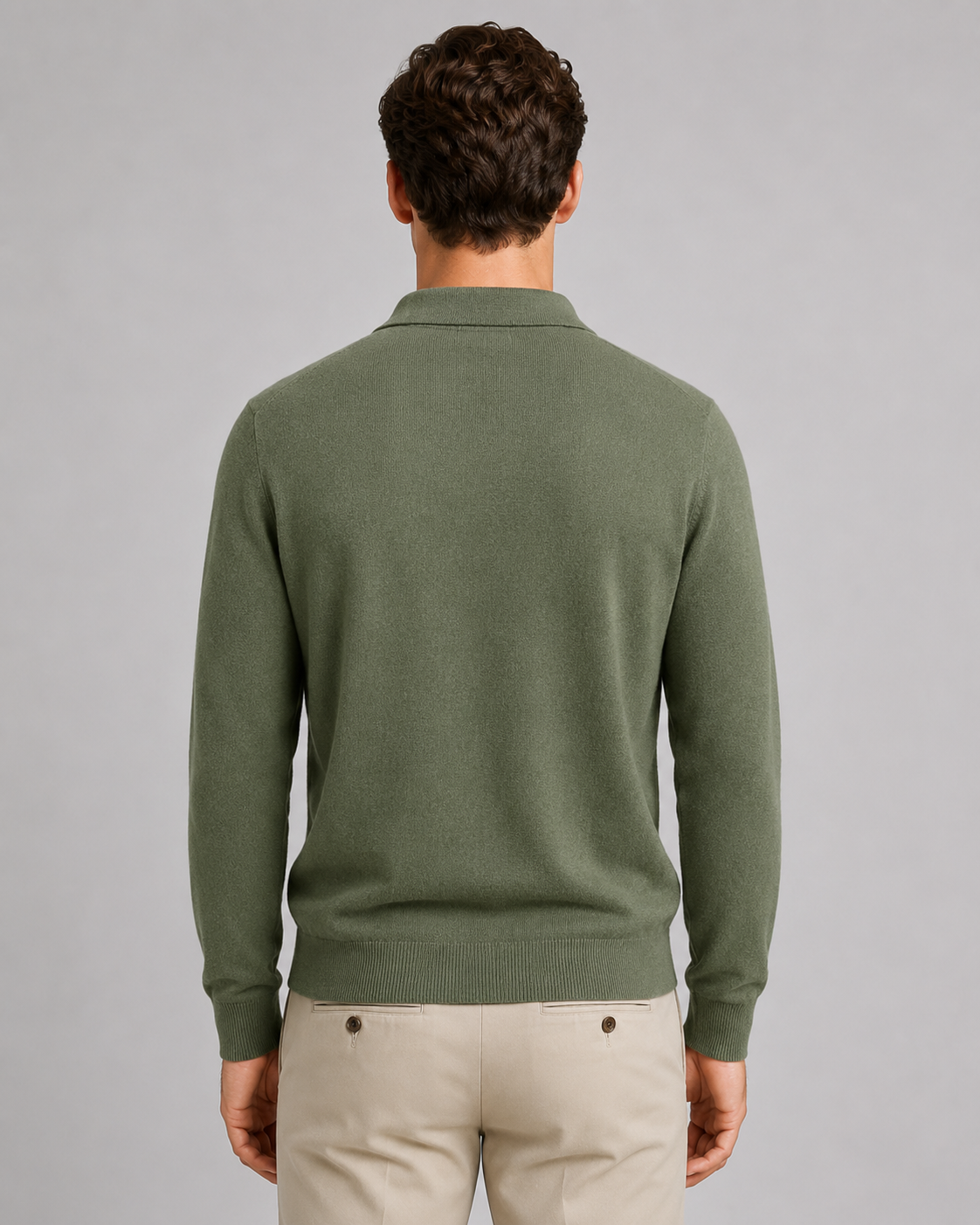 Men's Smooth Knit Open Collar Polo Sweater