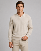 Men's Smooth Knit Open Collar Polo Sweater