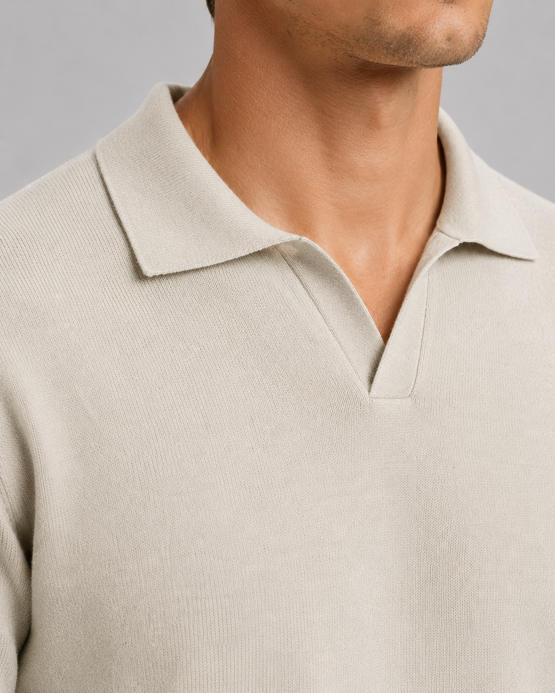 Men's Smooth Knit Open Collar Polo Sweater