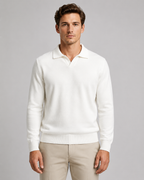 Men's Smooth Knit Open Collar Polo Sweater