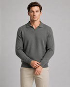 Men's Smooth Knit Open Collar Polo Sweater