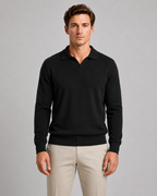 Men's Smooth Knit Open Collar Polo Sweater