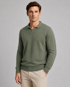 Men's Smooth Knit Open Collar Polo Sweater