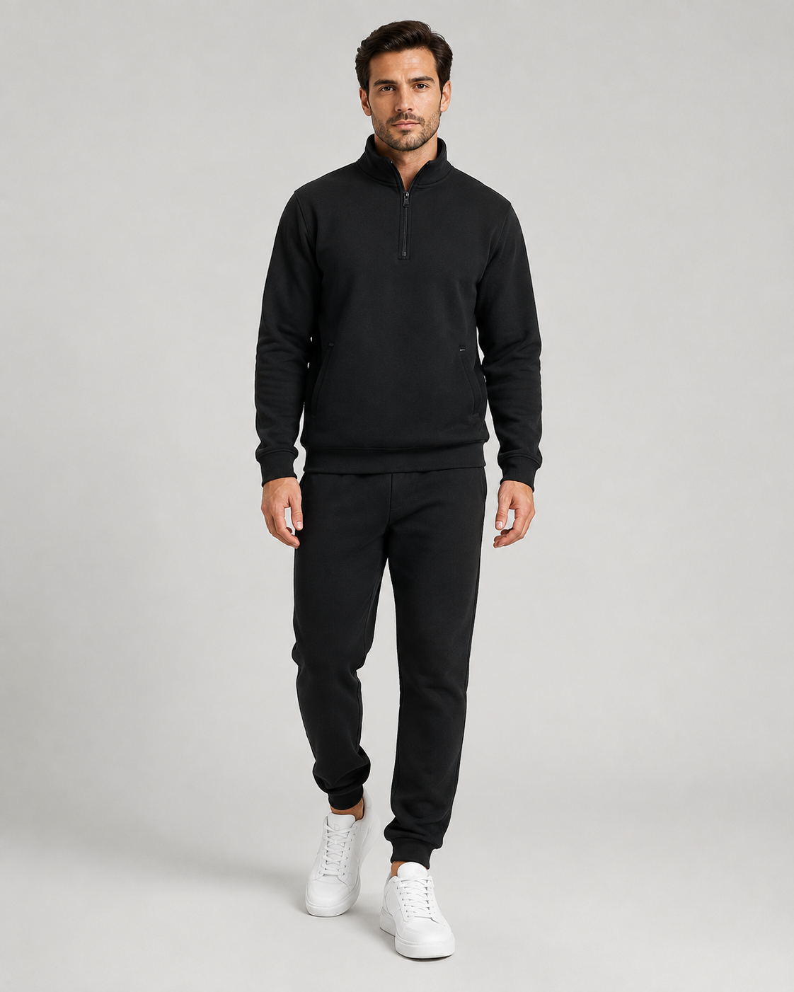 Men's Quarter Zip Tracksuit Set Funnel Collar Fleece