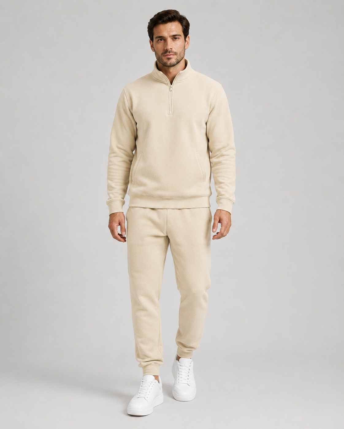 Men's Quarter Zip Tracksuit Set Funnel Collar Fleece