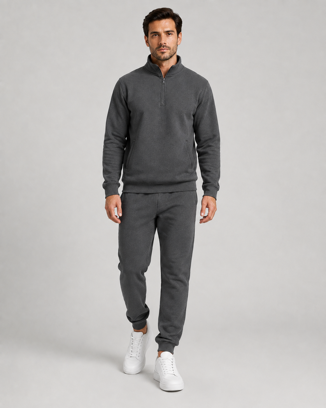 Men's Quarter Zip Tracksuit Set Funnel Collar Fleece