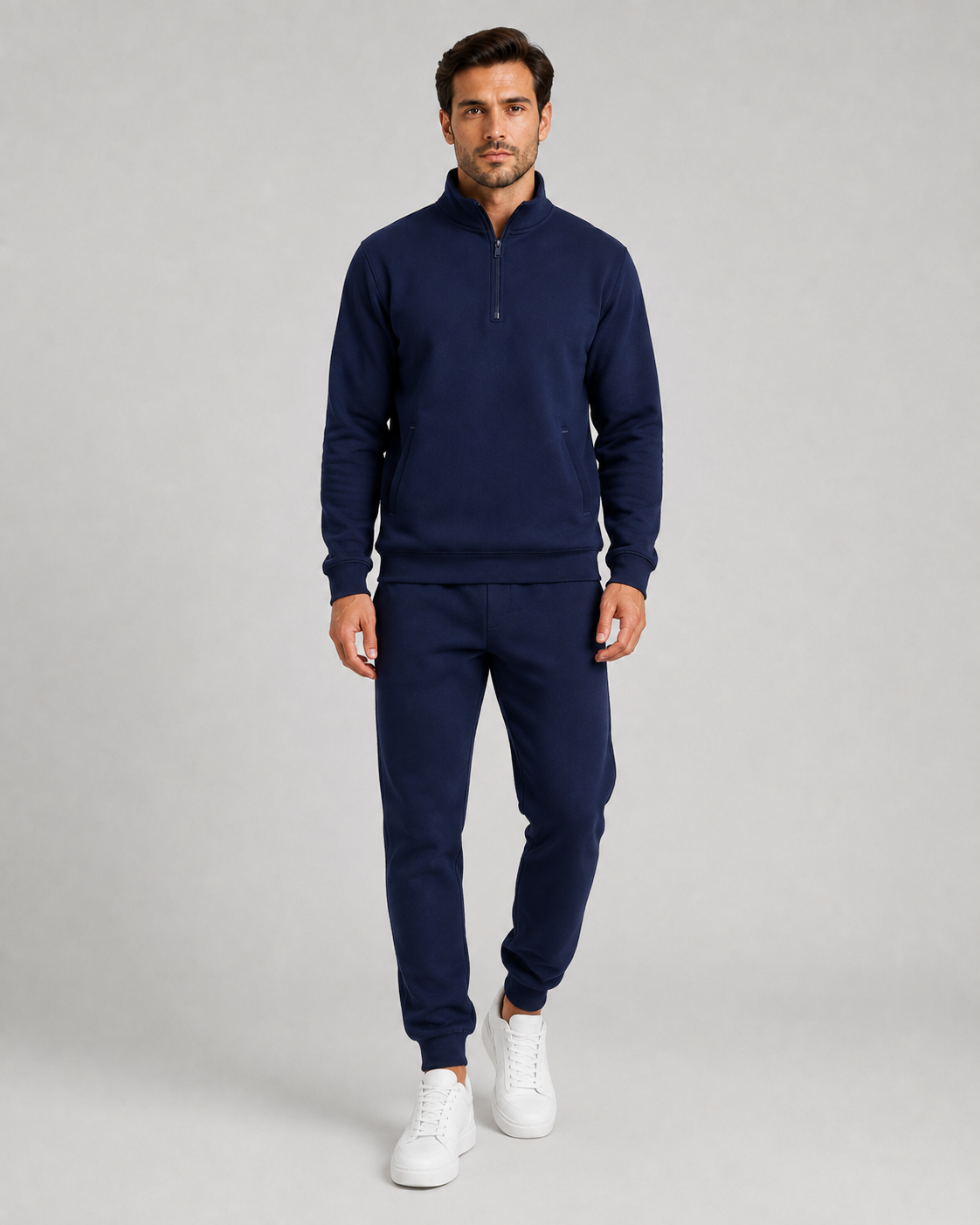 Men's Quarter Zip Tracksuit Set Funnel Collar Fleece