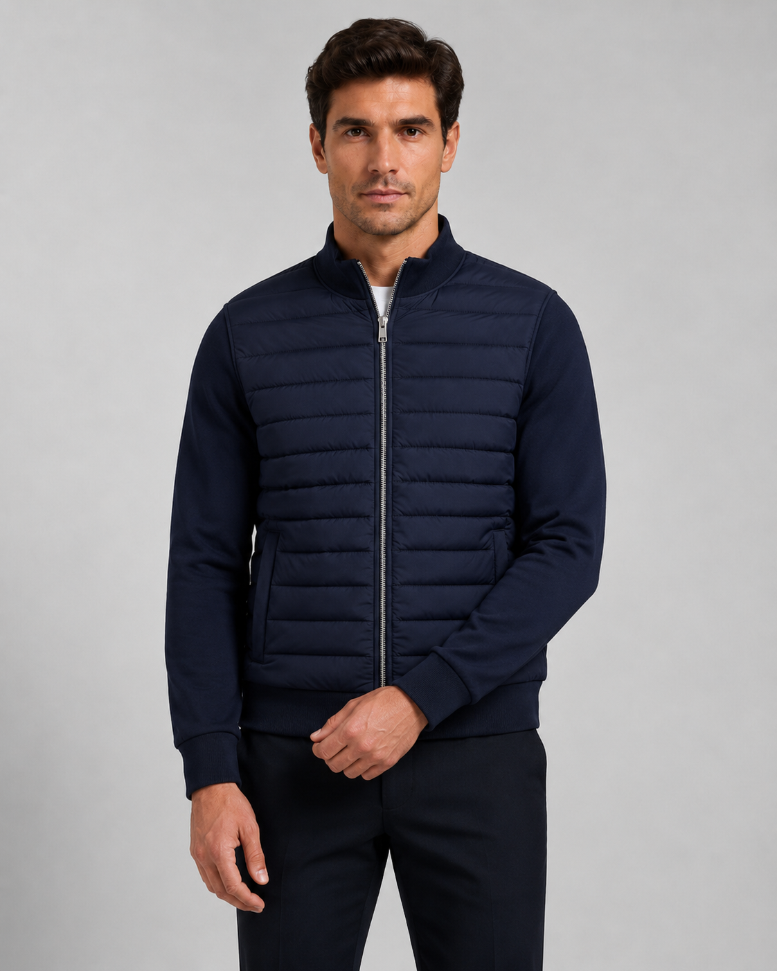 Men's Quilted Hybrid Jacket with Knit Sleeves