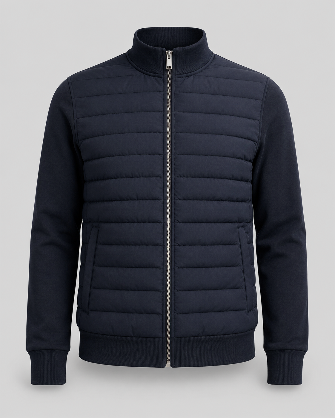 Men's Quilted Hybrid Jacket with Knit Sleeves