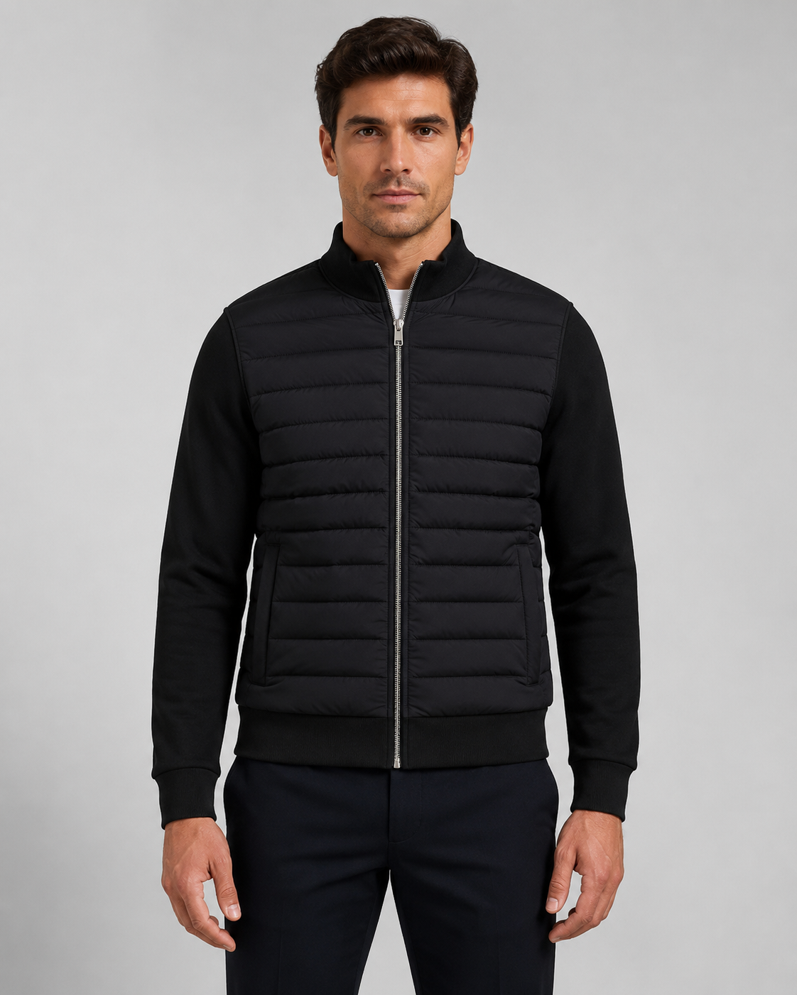 Men's Quilted Hybrid Jacket with Knit Sleeves