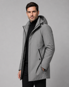 Men's Quilted Mid-Length Parka with Drawcord Hood