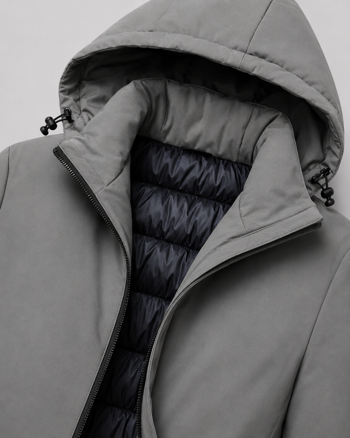 Men's Quilted Mid-Length Parka with Drawcord Hood
