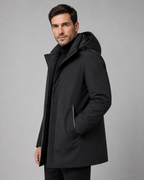 Men's Quilted Mid-Length Parka with Drawcord Hood