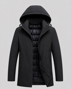 Men's Quilted Mid-Length Parka with Drawcord Hood