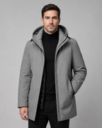 Men's Quilted Mid-Length Parka with Drawcord Hood