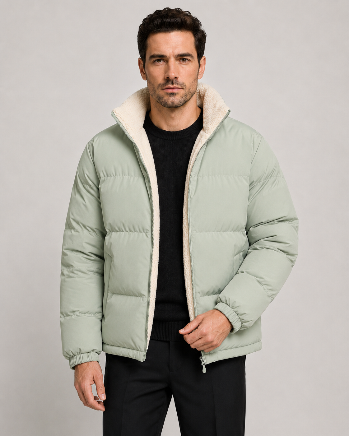 Men's Reversible Sherpa-Lined Puffer Jacket