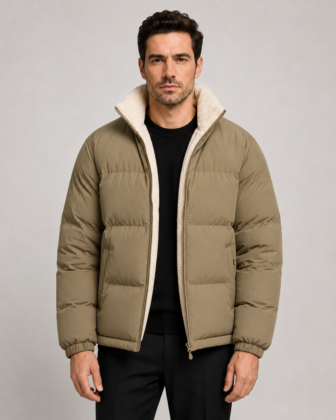 Men's Reversible Sherpa-Lined Puffer Jacket