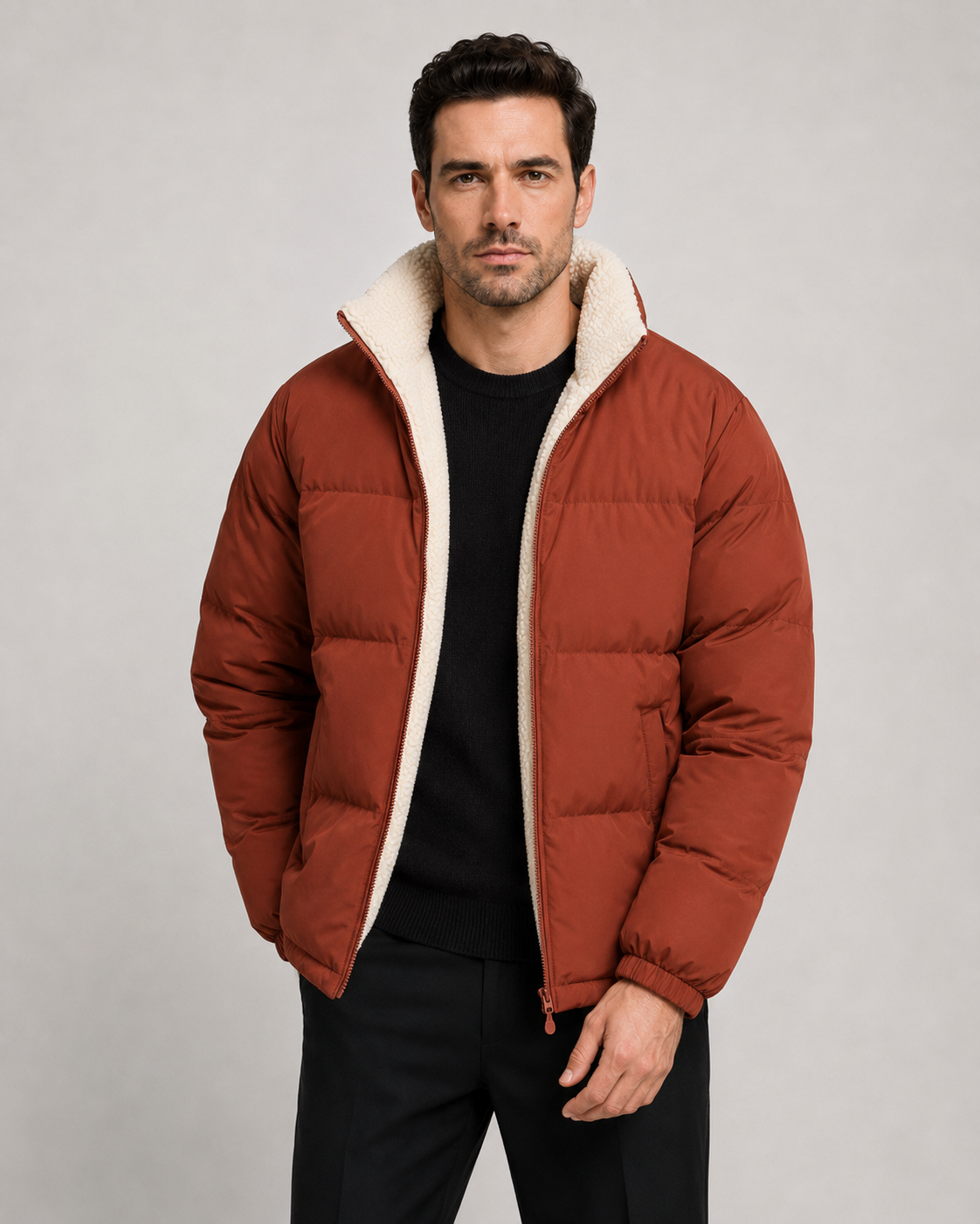 Men's Reversible Sherpa-Lined Puffer Jacket