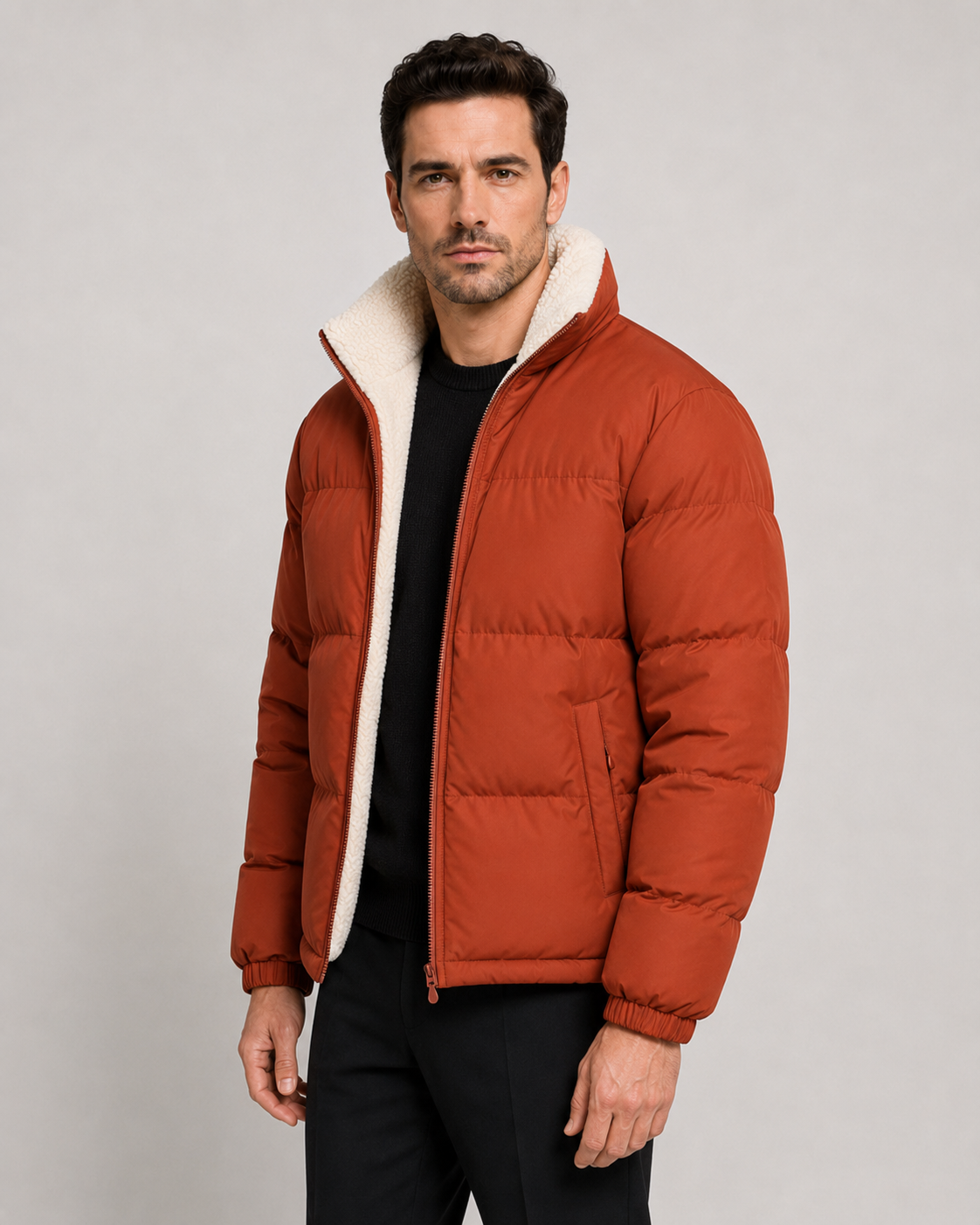 Men's Reversible Sherpa-Lined Puffer Jacket