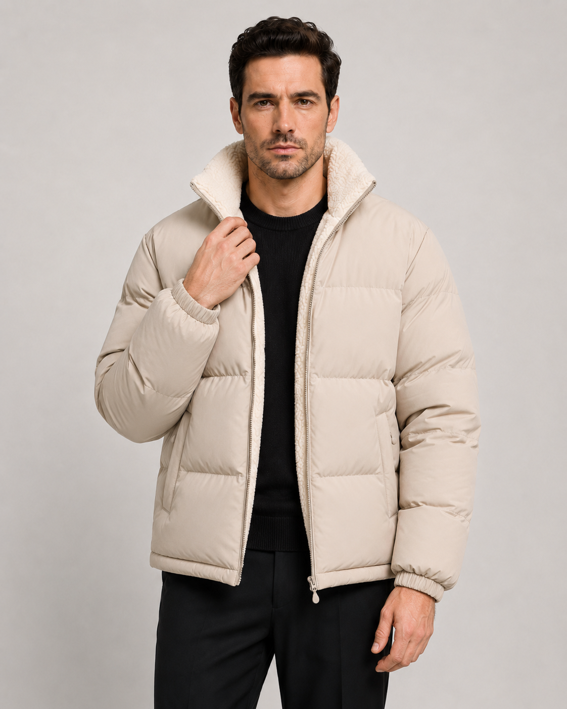 Men's Reversible Sherpa-Lined Puffer Jacket