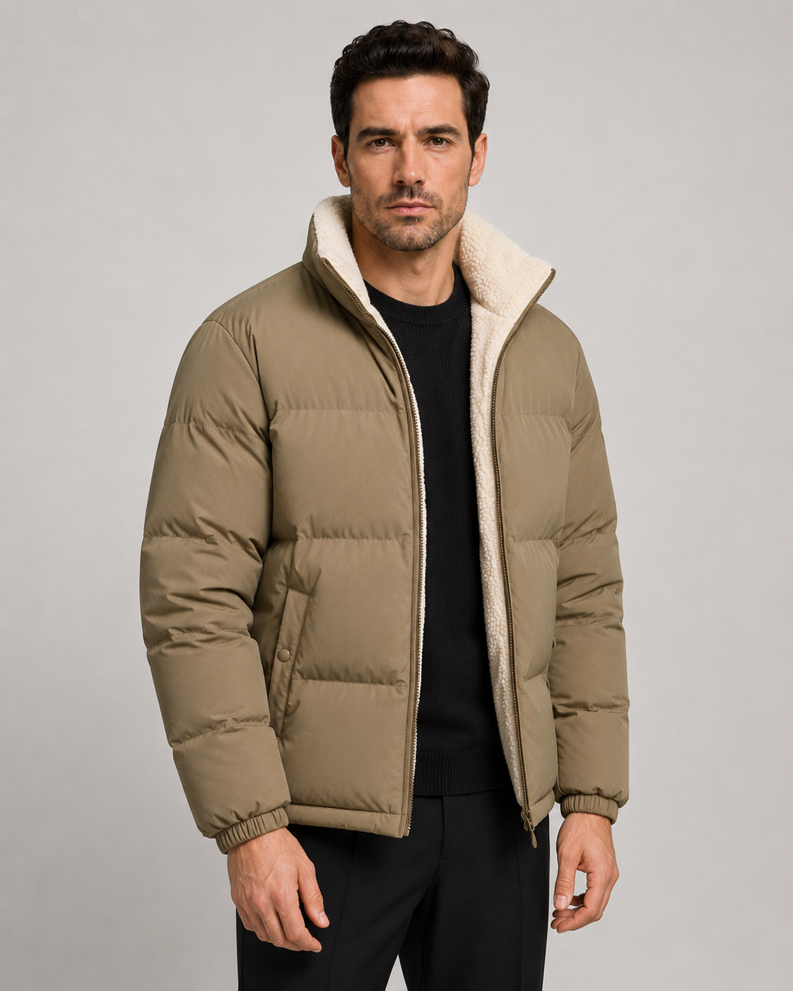 Men's Reversible Sherpa-Lined Puffer Jacket