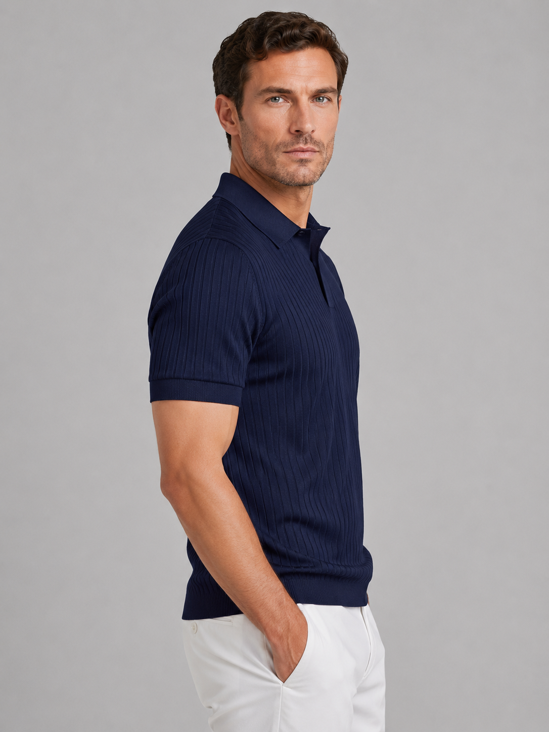 Men's Ribbed Short-Sleeve Polo Shirt
