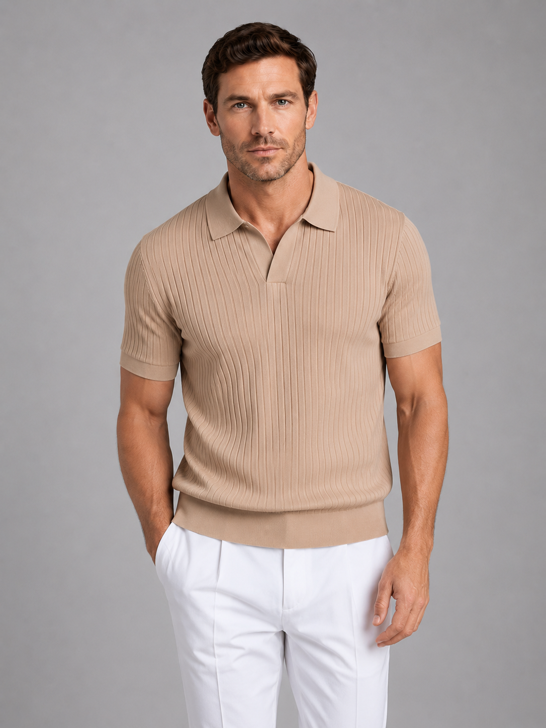 Men's Ribbed Short-Sleeve Polo Shirt