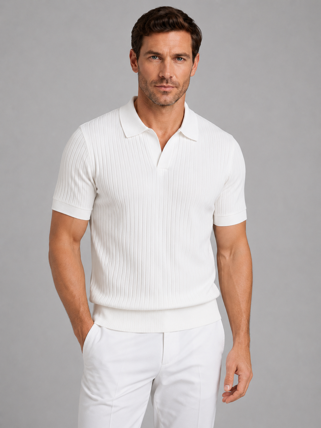 Men's Ribbed Short-Sleeve Polo Shirt