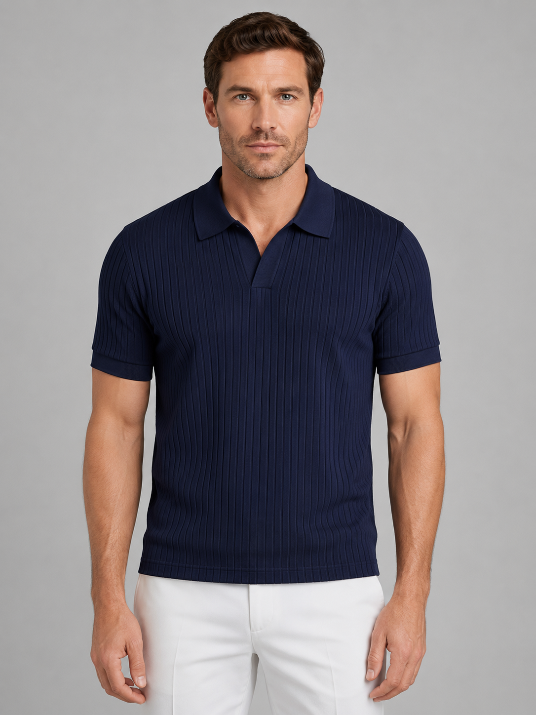 Men's Ribbed Short-Sleeve Polo Shirt