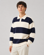 Men's Rugby Stripe Knit Polo Sweater - Relaxed Fit