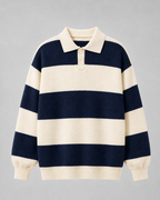 Men's Rugby Stripe Knit Polo Sweater - Relaxed Fit