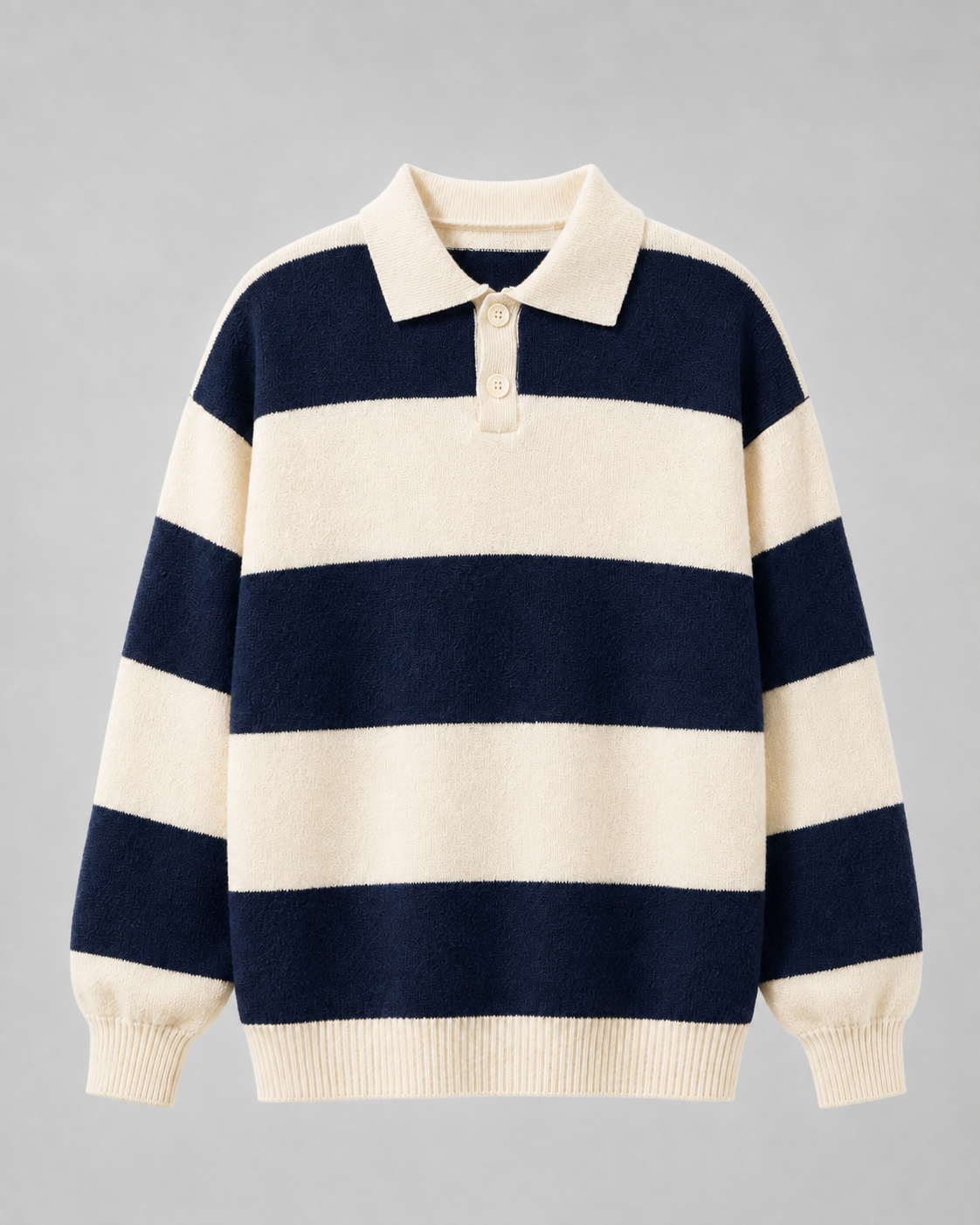 Men's Rugby Stripe Knit Polo Sweater - Relaxed Fit