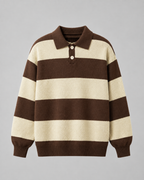 Men's Rugby Stripe Knit Polo Sweater - Relaxed Fit