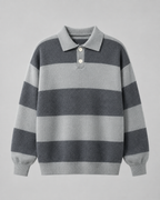Men's Rugby Stripe Knit Polo Sweater - Relaxed Fit
