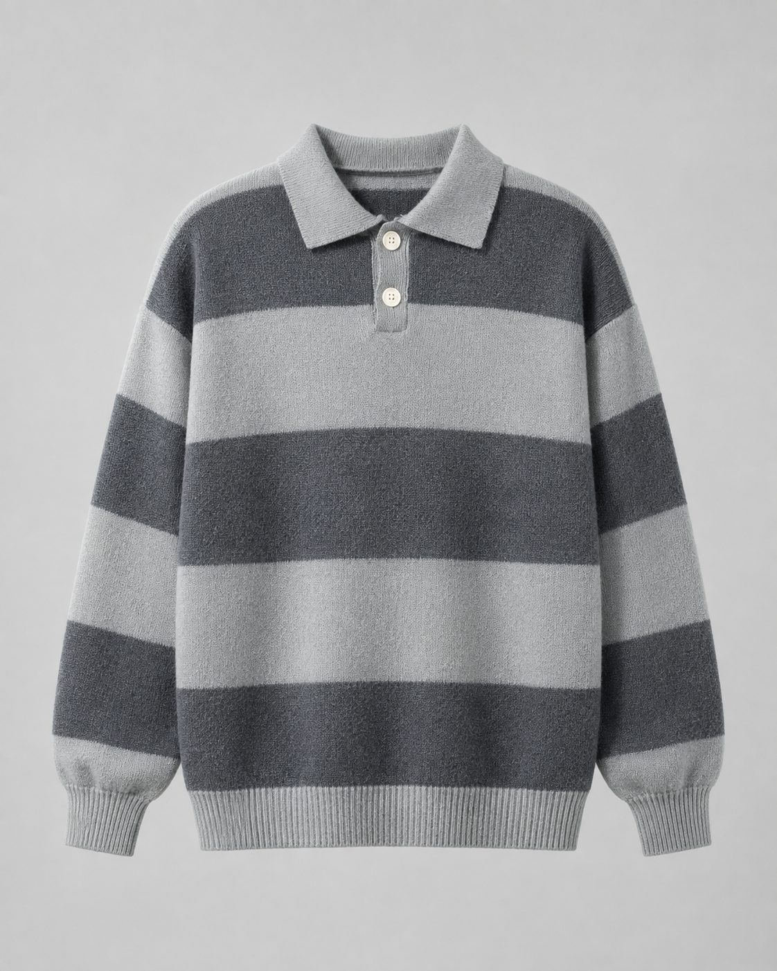 Men's Rugby Stripe Knit Polo Sweater - Relaxed Fit