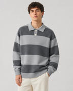 Men's Rugby Stripe Knit Polo Sweater - Relaxed Fit