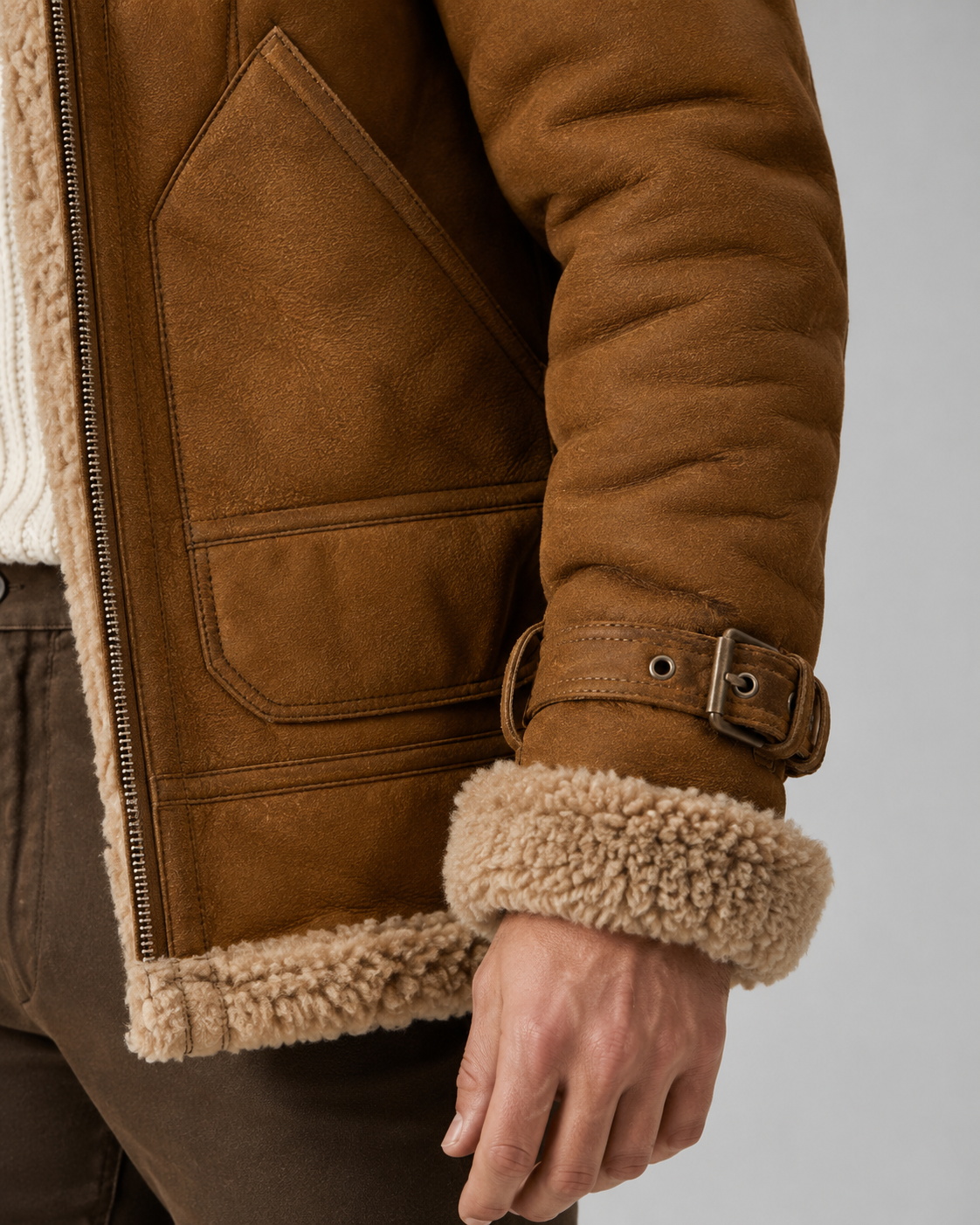 Men's Shearling-Lined Leather Aviator Jacket