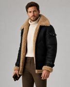 Men's Shearling-Lined Leather Aviator Jacket