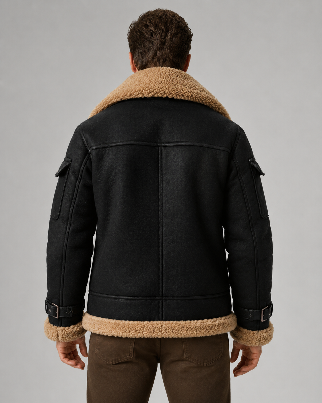 Men's Shearling-Lined Leather Aviator Jacket